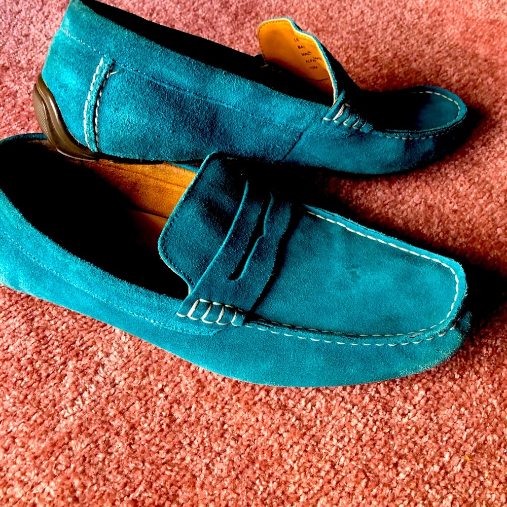Alfani Mens Slip On Driving Loafers Size 10 Teal Suede Leather Moccasins